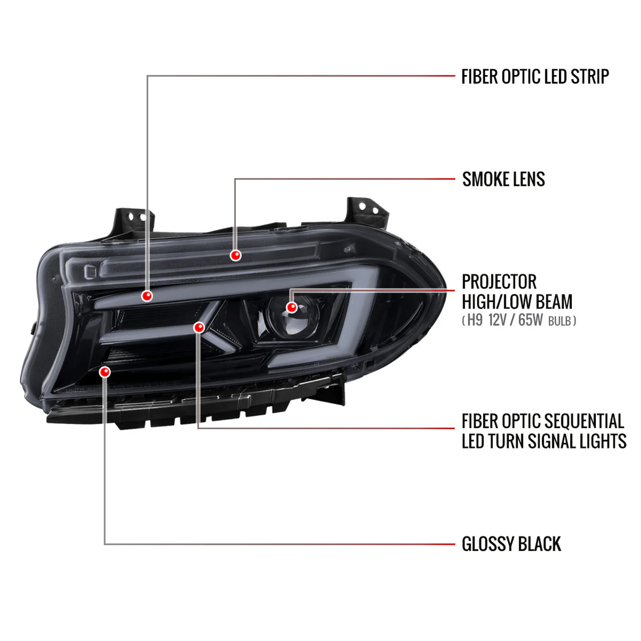 Spec-D Projector Headlights Dodge Charger (2015-2023) Sequential LED Turn Signal - Black or Chrome - Image 14