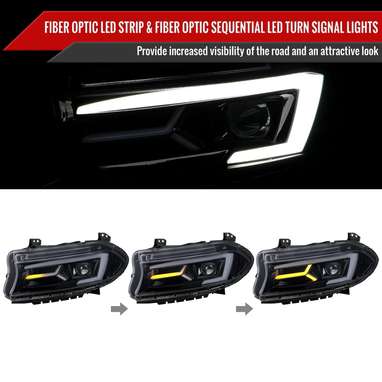 Spec-D Projector Headlights Dodge Charger (2015-2023) Sequential LED Turn Signal - Black or Chrome - Image 8