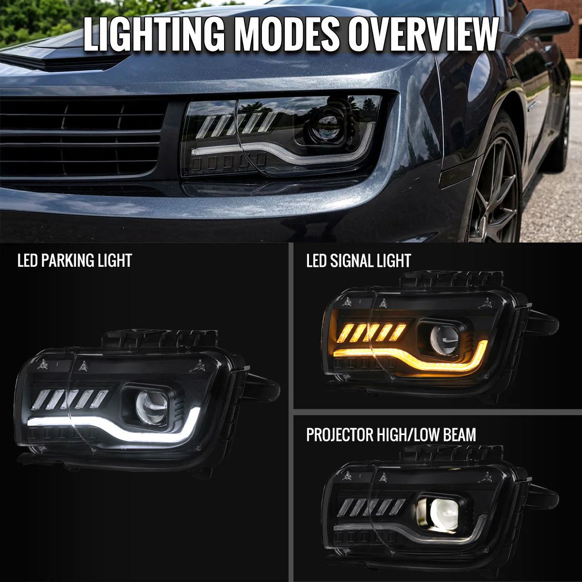 Spec-D Projector Headlights for Chevy Camaro (2010-2013) LED Switchback Turn Signals - Black with Clear Lens - Image 3