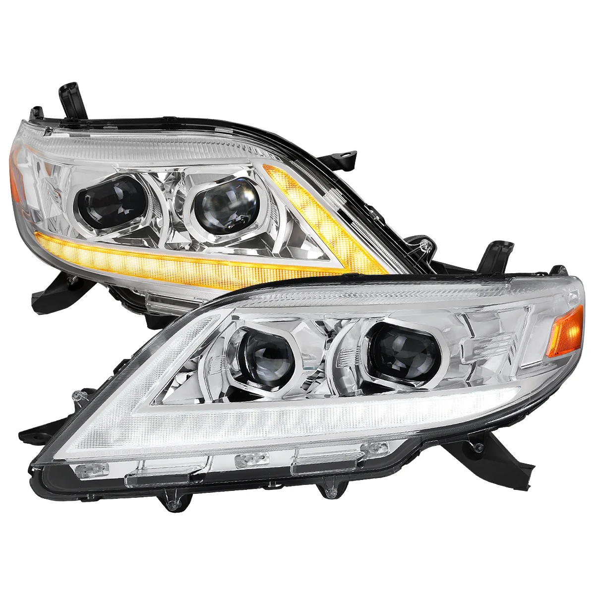 Spec-D Projector Headlights for Toyota Sienna (2011-2020) Sequential Turn Signal LED Bar - Black or Chrome - Image 3