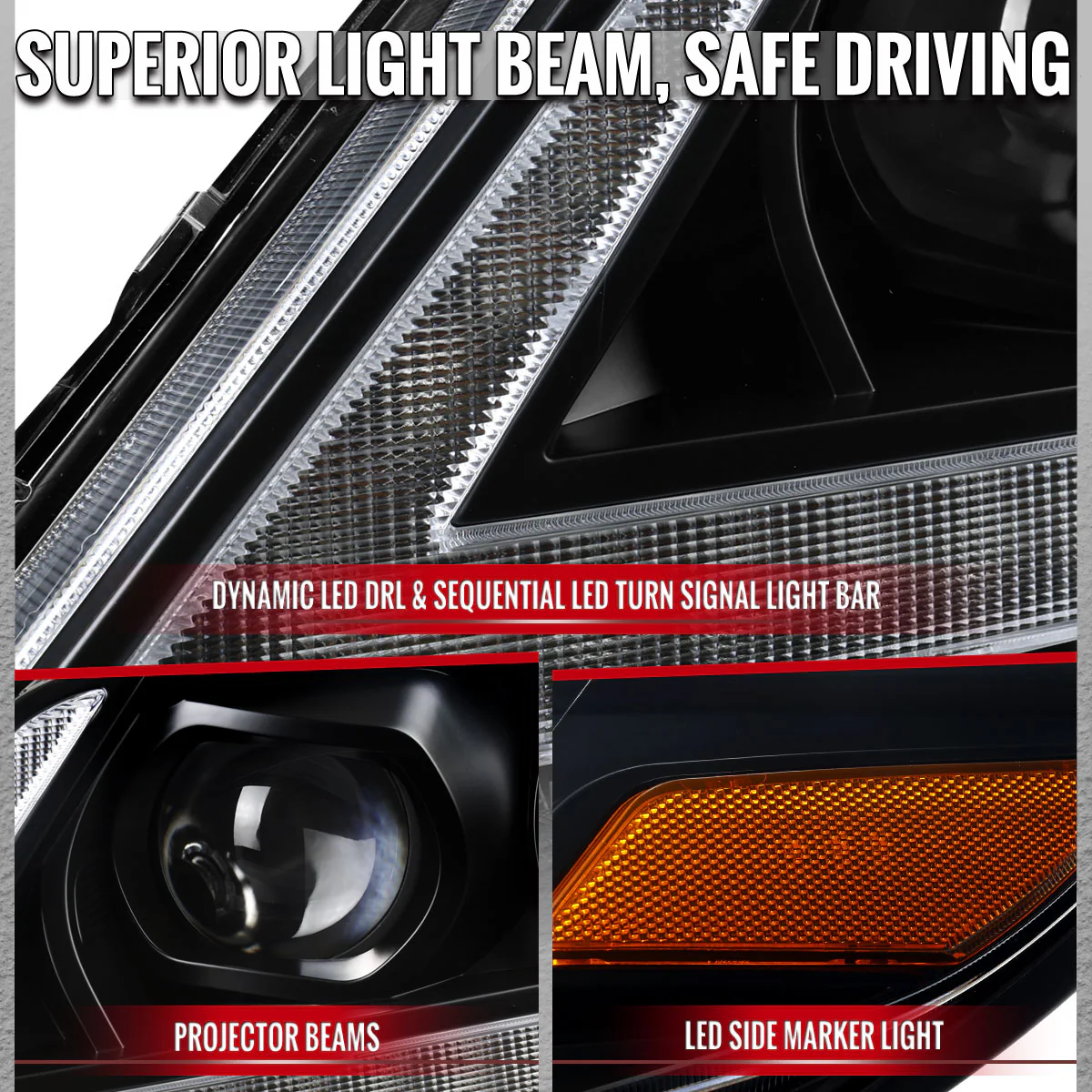Spec-D Projector Headlights for Toyota Sienna (2011-2020) Sequential Turn Signal LED Bar - Black or Chrome - Image 9