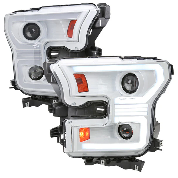 Spec-D Projector Headlights Ford F150 (15–17) w/ Switchback Sequential Turn Signals w/ White Housing & Clear Lens
