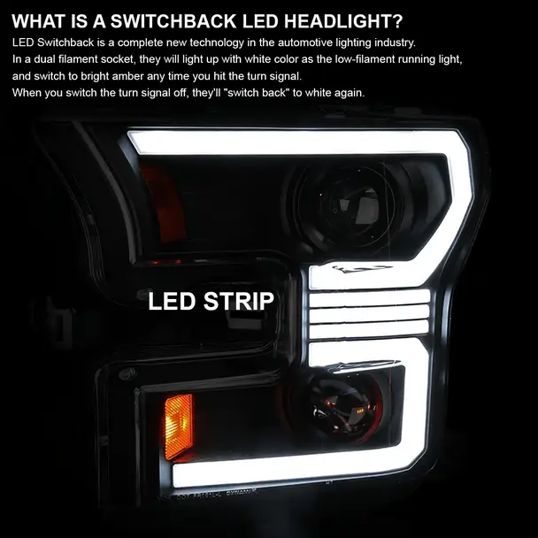 Spec-D Projector Headlights Ford F150 (15–17) w/ Switchback Sequential Turn Signals w/ White Housing & Clear Lens - Image 5