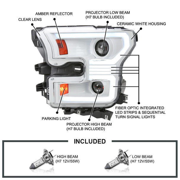 Spec-D Projector Headlights Ford F150 (15–17) w/ Switchback Sequential Turn Signals w/ White Housing & Clear Lens - Image 6