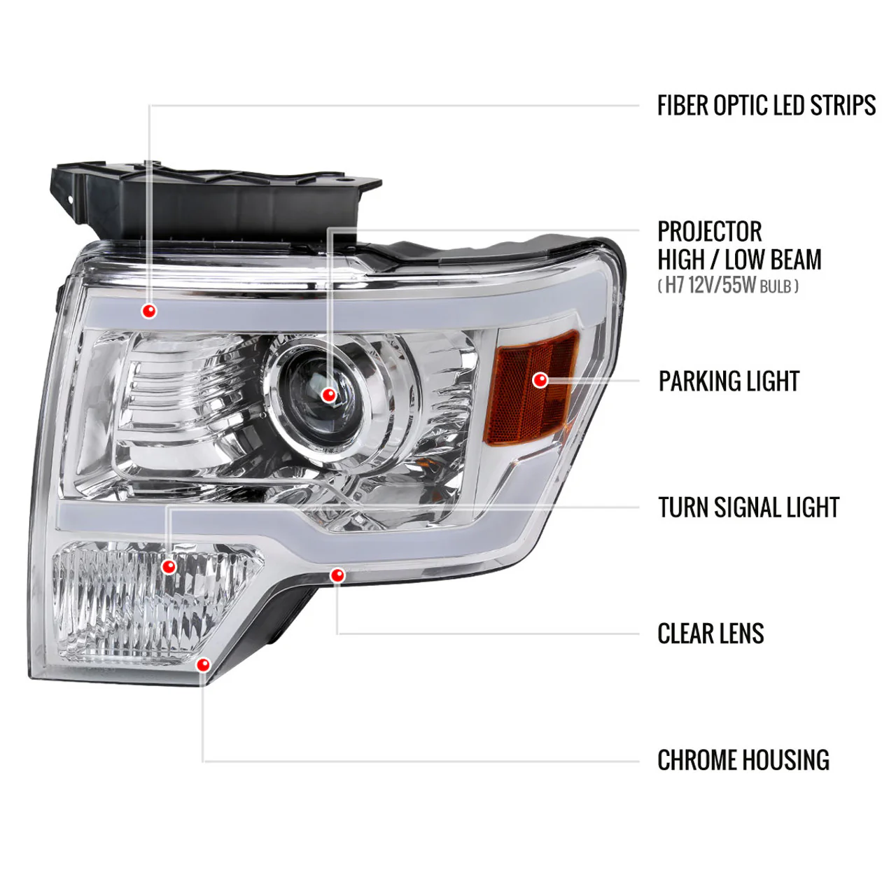 Spec-D Projector Headlights Ford F150 (2009-2014) w/ LED Strip - Smoked or Clear Lens - Image 14