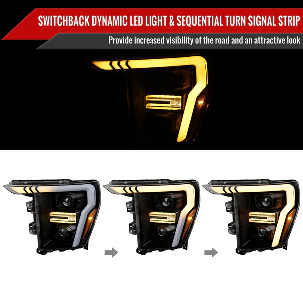 Spec-D Projector Halogen or Full LED Headlights Ford F150 (2021-2023) Sequential Turn Signal - Black / Black Smoked / Chrome - Image 11