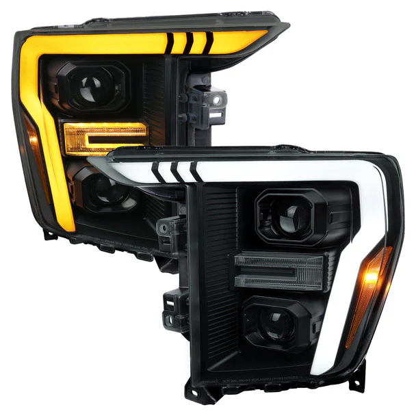 Spec-D Projector Halogen or Full LED Headlights Ford F150 (2021-2023) Sequential Turn Signal - Black / Black Smoked / Chrome - Image 6
