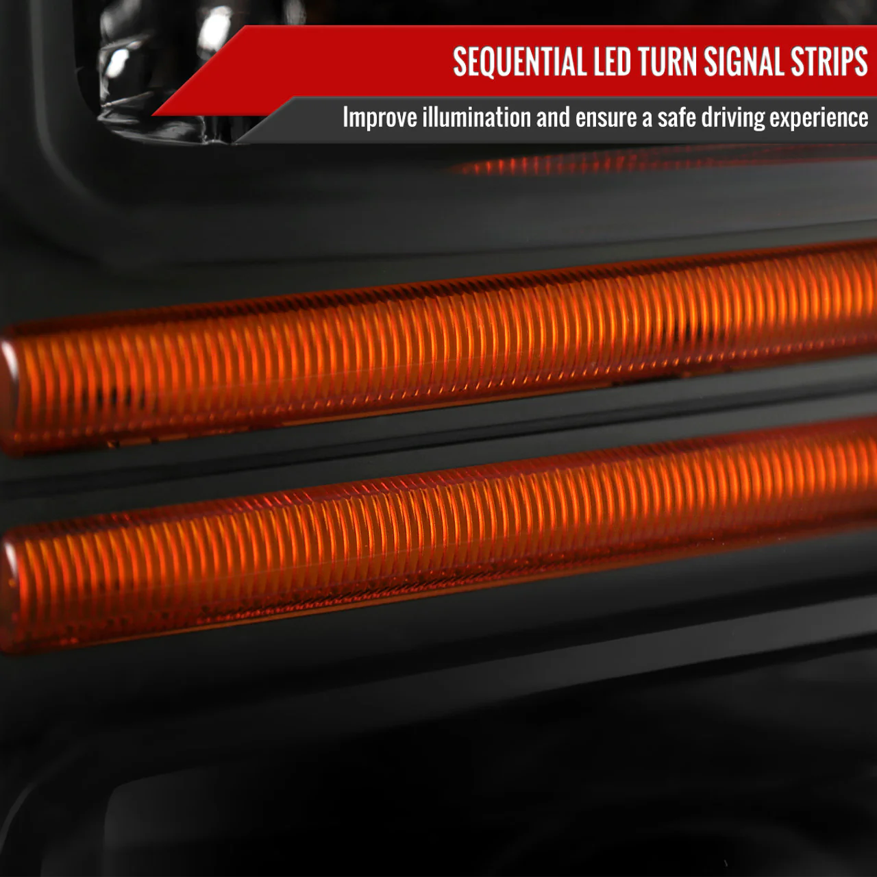 Spec-D Projector Headlights Ford F250 F350 F450 (2008-2010) Sequential LED Light Bar - Black / Chrome - Image 9