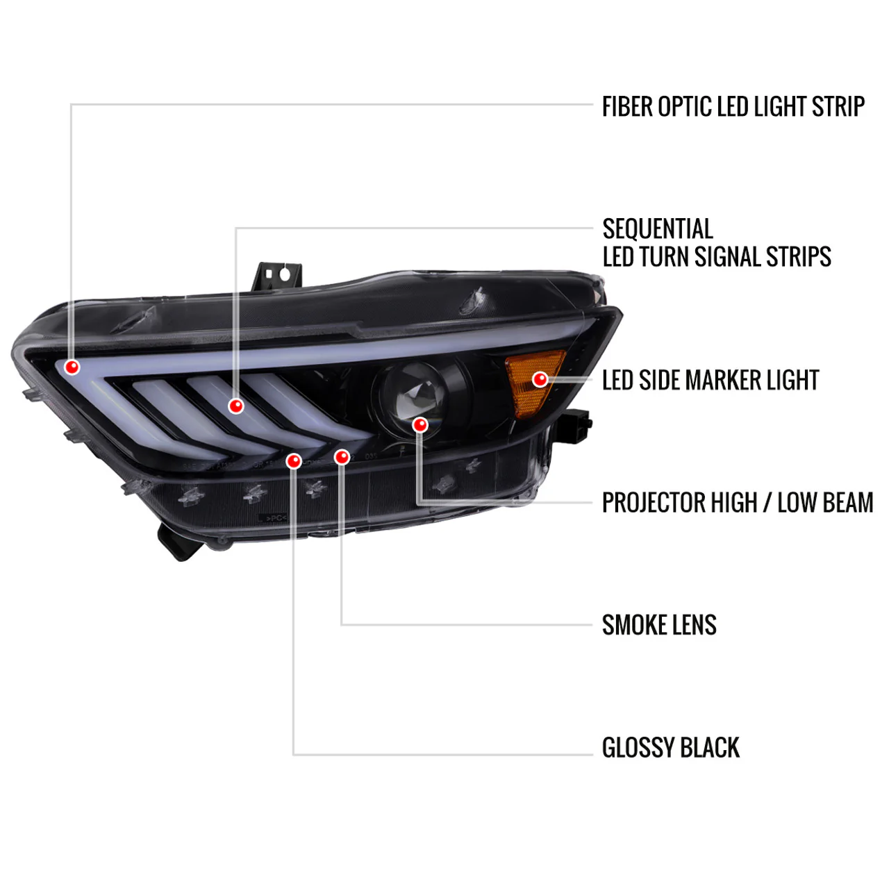 Spec-D Projector Headlights Ford Mustang S550 (15-17) & Shelby GT350/500 (18-20) OEM HID Type w/ LED Sequential Turn Signals - Image 8
