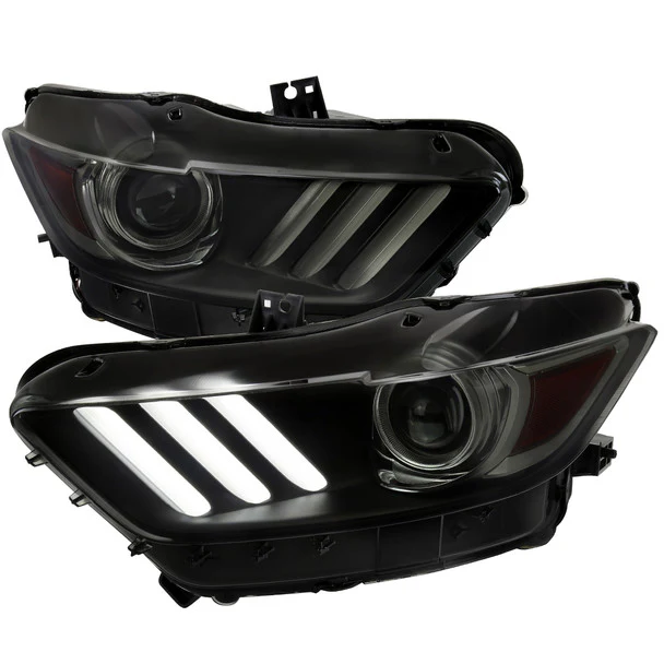 Spec-D Projector Headlights Ford Mustang S550 (15-17) Shelby (18-20) LED HID Black Housing w/ Smoked Lens