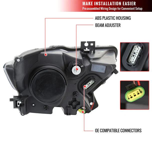 Spec-D Projector Headlights Ford Mustang S550 (15-17) Shelby (18-20) LED HID Black Housing w/ Smoked Lens - Image 7