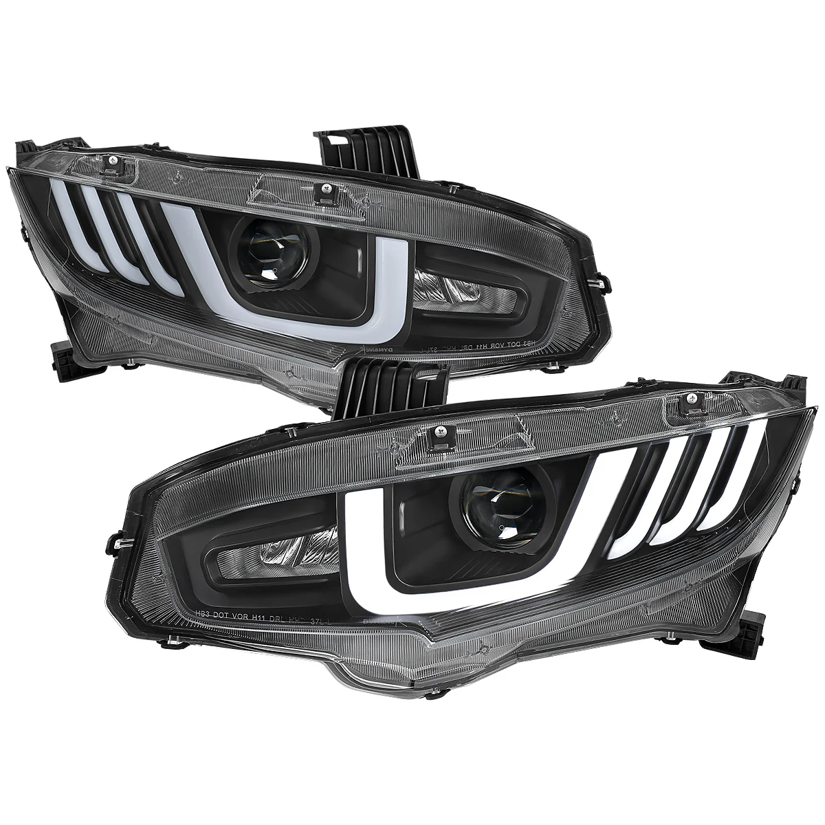 Spec-D Projector Headlights Honda Civic (2016-2021) LED Bar w/ Sequential Signal Chrome/Black - Image 2