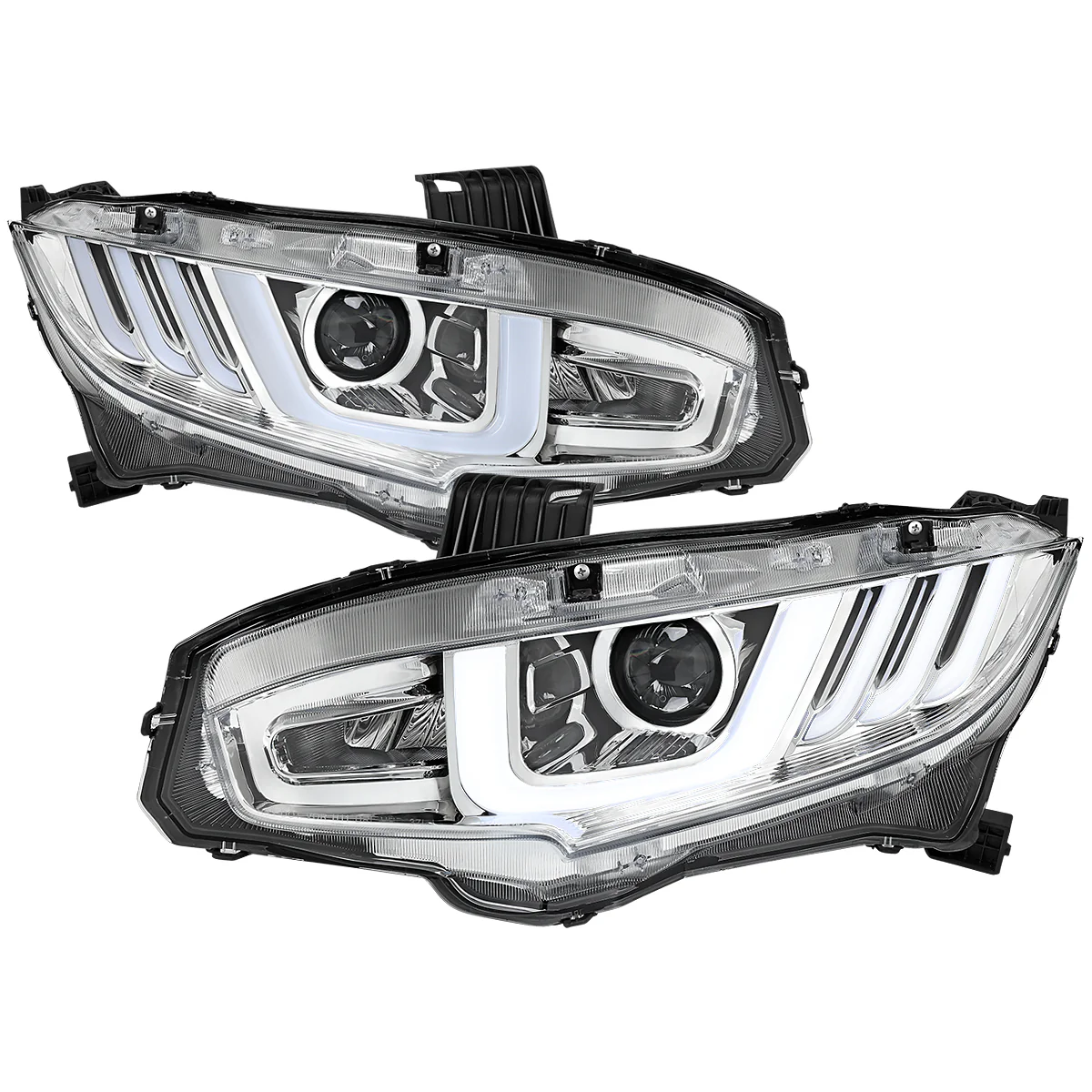 Spec-D Projector Headlights Honda Civic (2016-2021) LED Bar w/ Sequential Signal Chrome/Black - Image 3