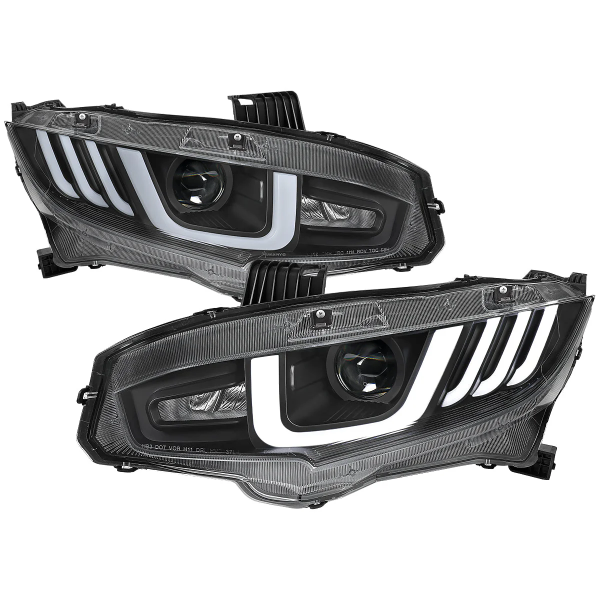 Spec-D Projector Headlights Honda Civic Type-R FK8 (2017-2021) LED Bar w/ Sequential Signal Chrome/Black - Image 2