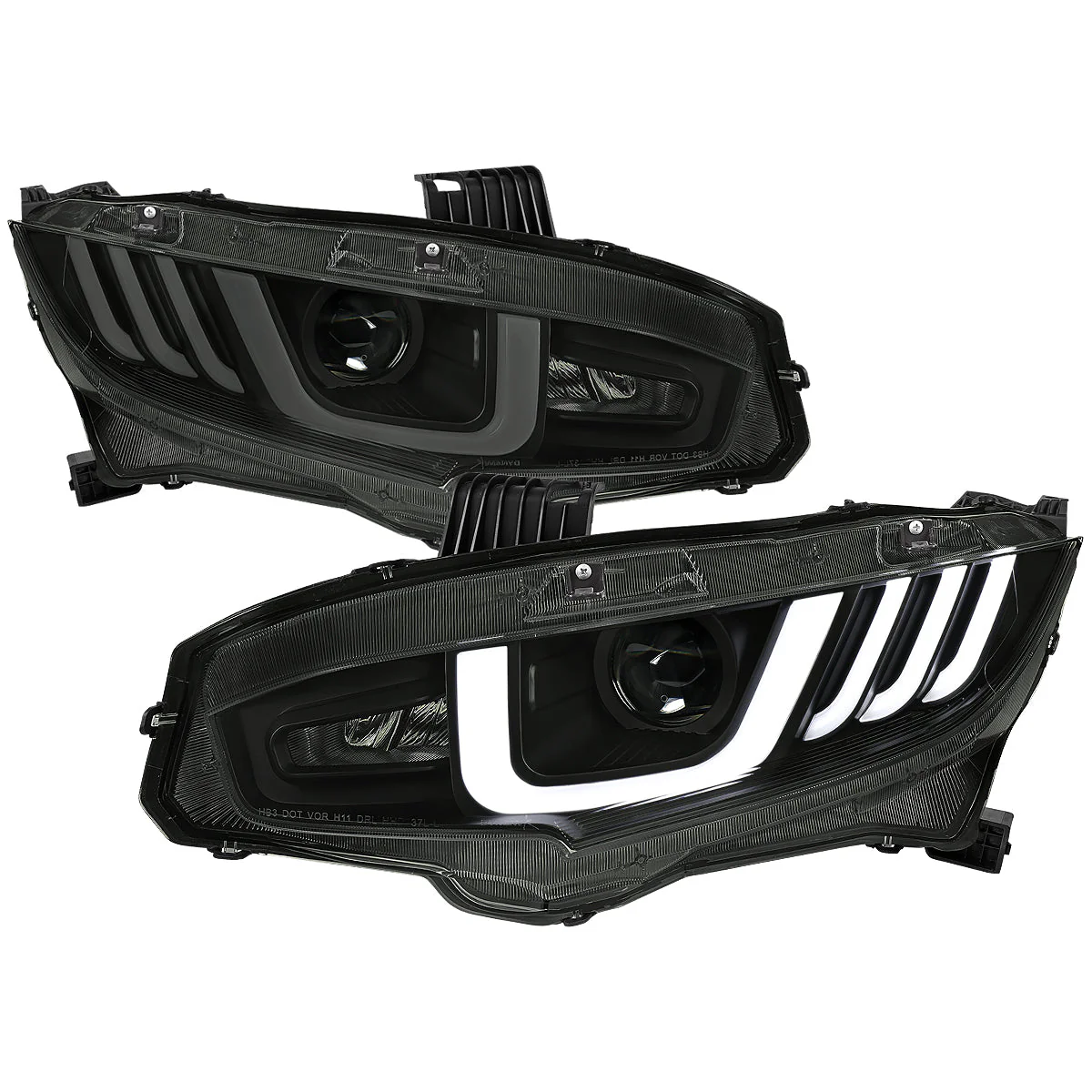 Spec-D Projector Headlights Honda Civic Type-R FK8 (2017-2021) LED Bar w/ Sequential Signal Chrome/Black - Image 3