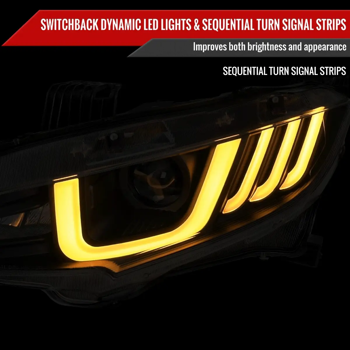 Spec-D Projector Headlights Honda Civic Type-R FK8 (2017-2021) LED Bar w/ Sequential Signal Chrome/Black - Image 5