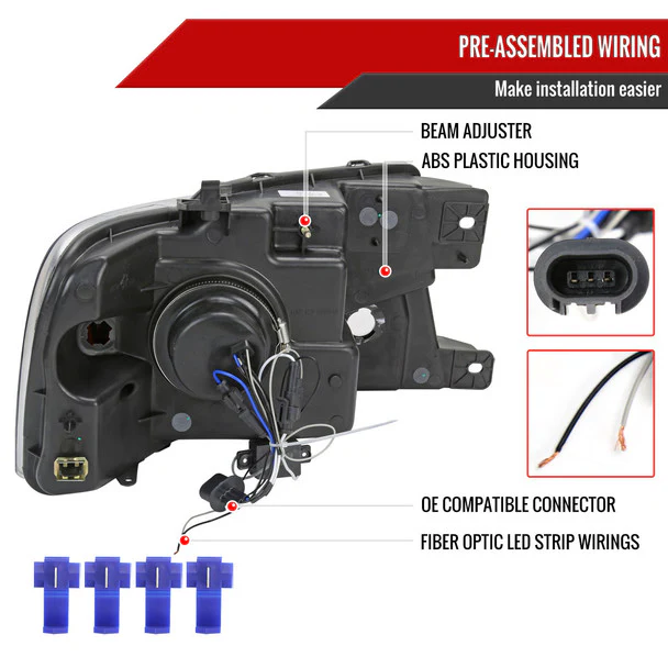 Spec-D Projector Headlights Lincoln Mark LT (06-08) LED Bar or LED Tube - Black or Chrome - Image 16