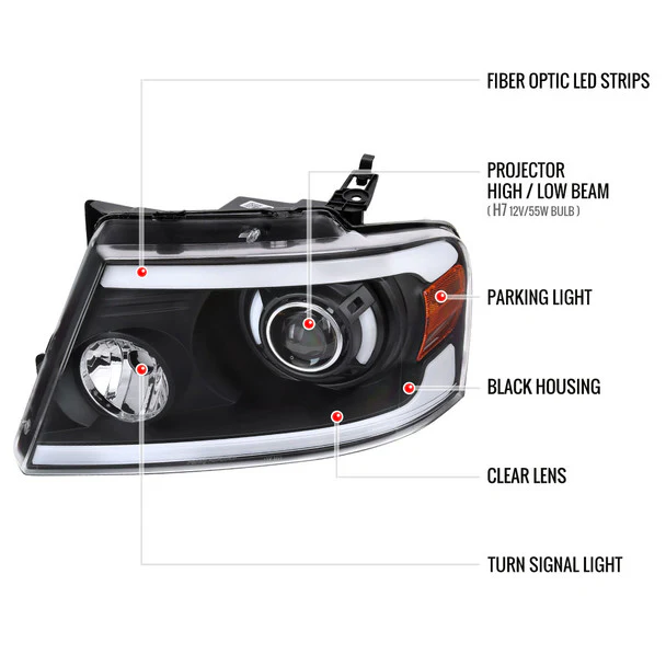 Spec-D Projector Headlights Lincoln Mark LT (06-08) LED Bar or LED Tube - Black or Chrome - Image 17