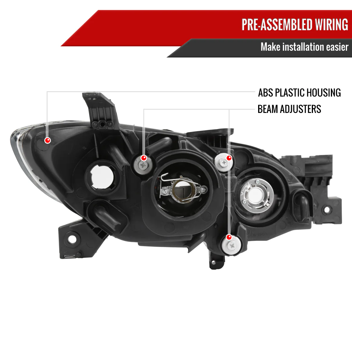 Spec-D Projector Headlights Mazda 3 Sedan (2004-2009) Black or Chrome Replacements - Image 10