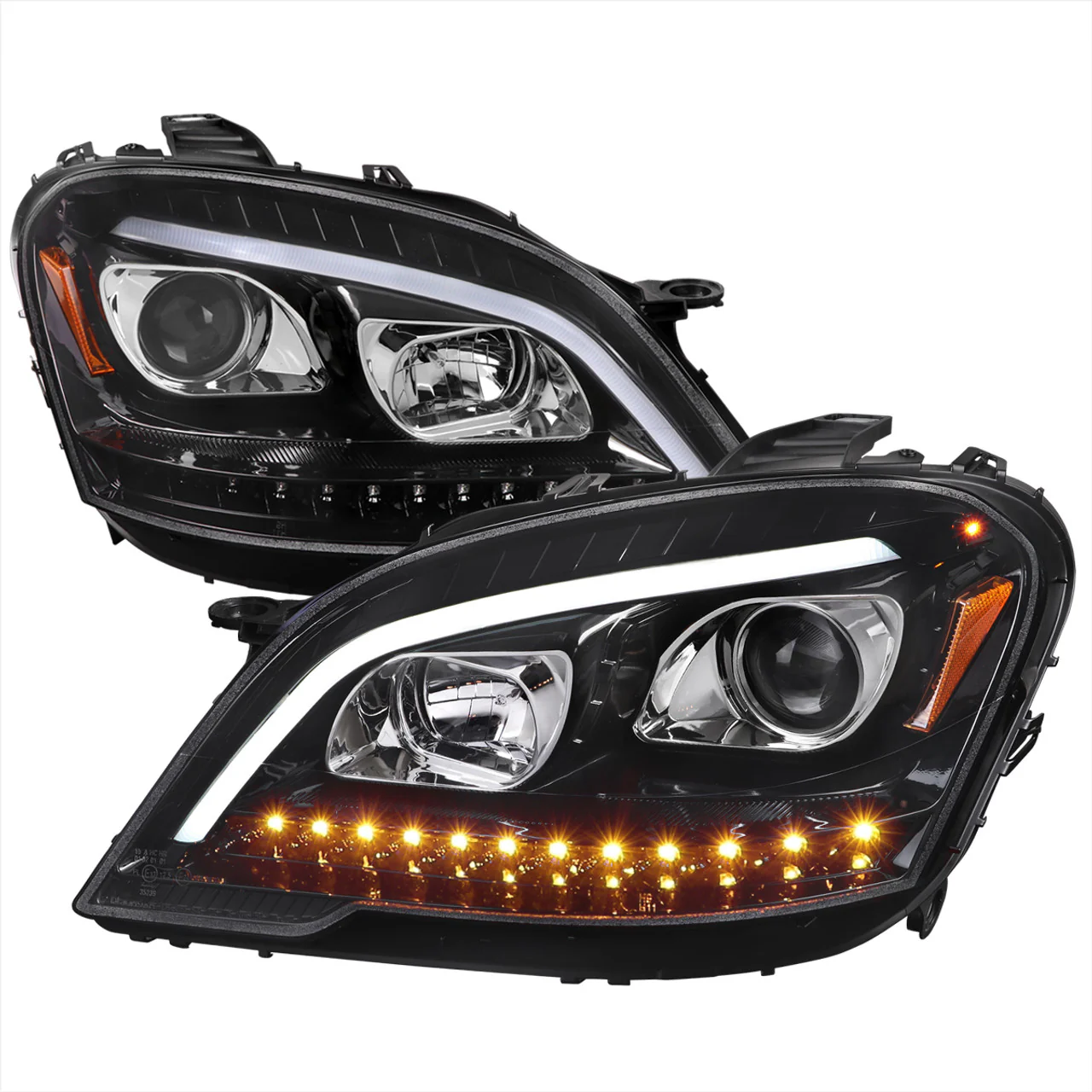 Spec-D Projector Headlights Mercedes W164 ML 350 / ML 550 / ML 63 (09-11) ML 320 / ML 450 (2009) w/ LED Sequetial Turn Signal Smoked or Clear Lens