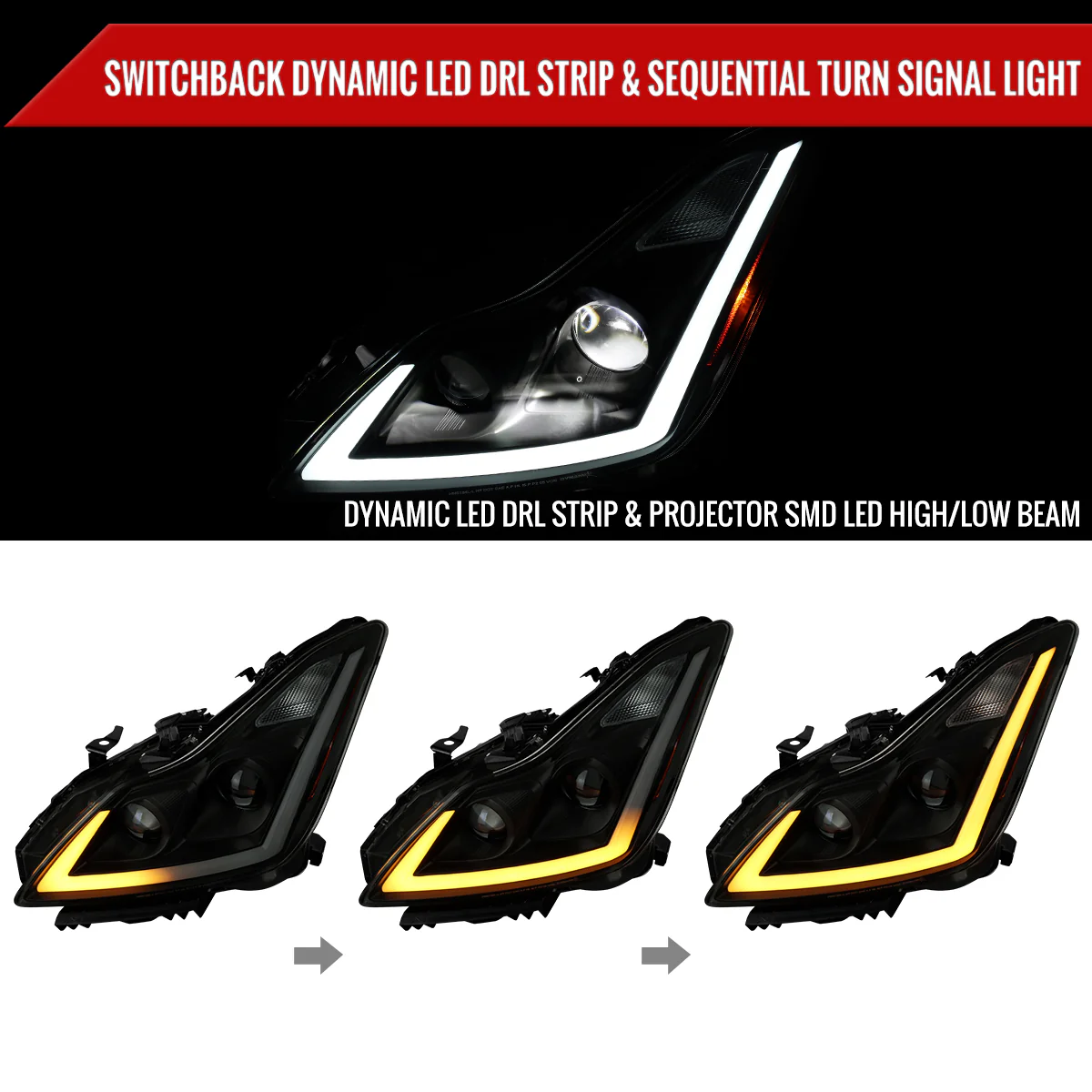 Spec-D Projector LED Headlights Infiniti G37 Coupe / Q60 Coupe (08-15) Dual or Triple Full LED w/ Clear or Smoke Lens - Image 27