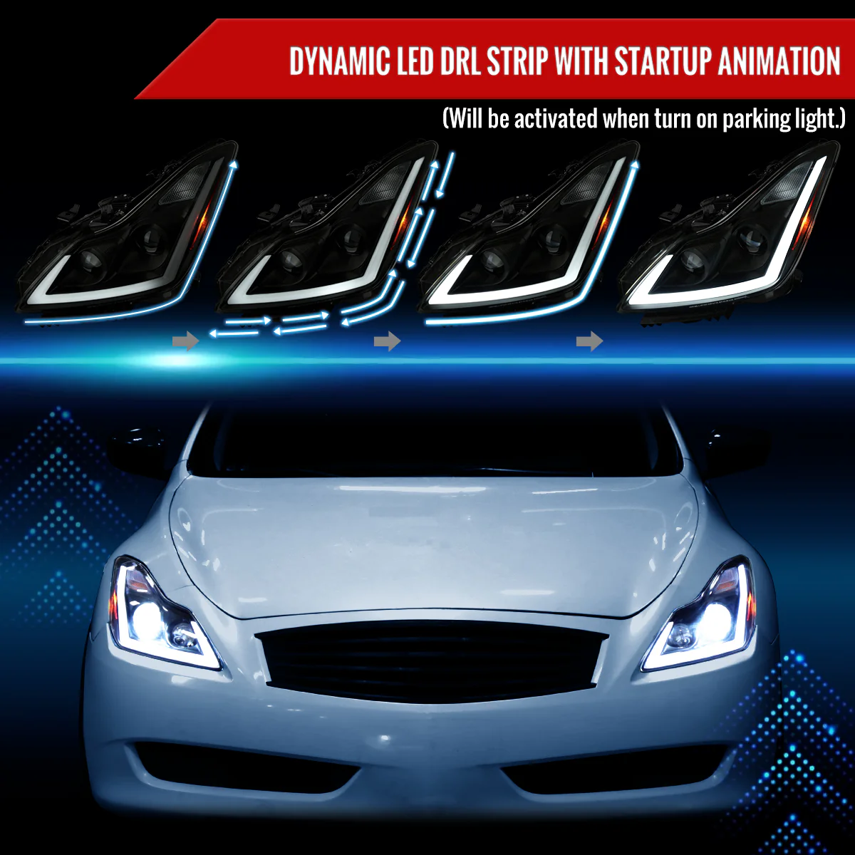 Spec-D Projector LED Headlights Infiniti G37 Coupe / Q60 Coupe (08-15) Dual or Triple Full LED w/ Clear or Smoke Lens - Image 30