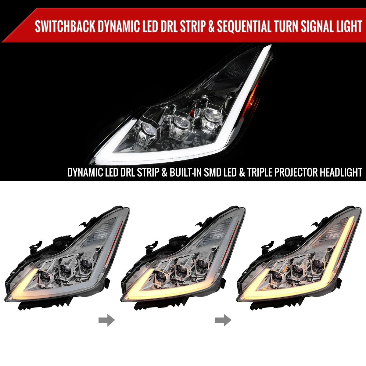 Spec-D Projector LED Headlights Infiniti G37 Coupe / Q60 Coupe (08-15) Dual or Triple Full LED w/ Clear or Smoke Lens - Image 38