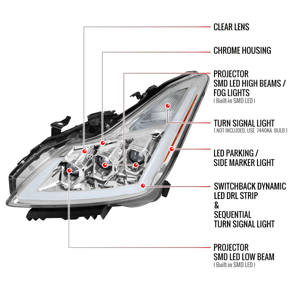 Spec-D Projector LED Headlights Infiniti G37 Coupe / Q60 Coupe (08-15) Dual or Triple Full LED w/ Clear or Smoke Lens - Image 42