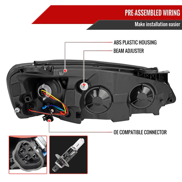 Spec-D Projector Headlights Pontiac G6 (05-10) Factory Style w/ Standard or Sequential LED - Black - Image 7