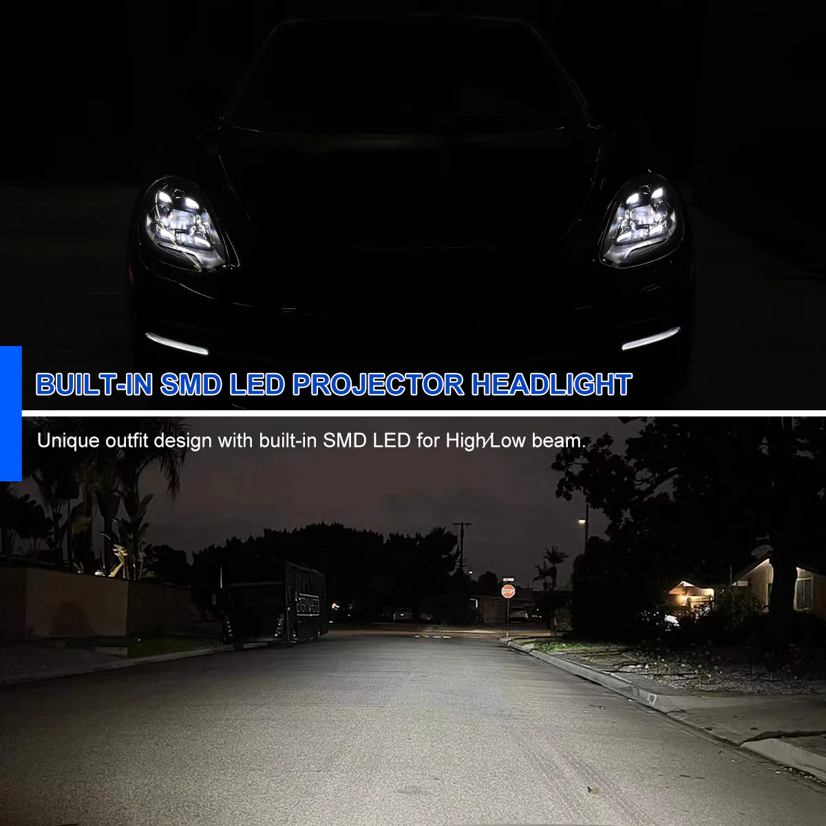 Spec-D Projector Headlights Porsche Panamera (10-22) 970 LED Matrix or Quad LED Bar Style - Black - Image 12