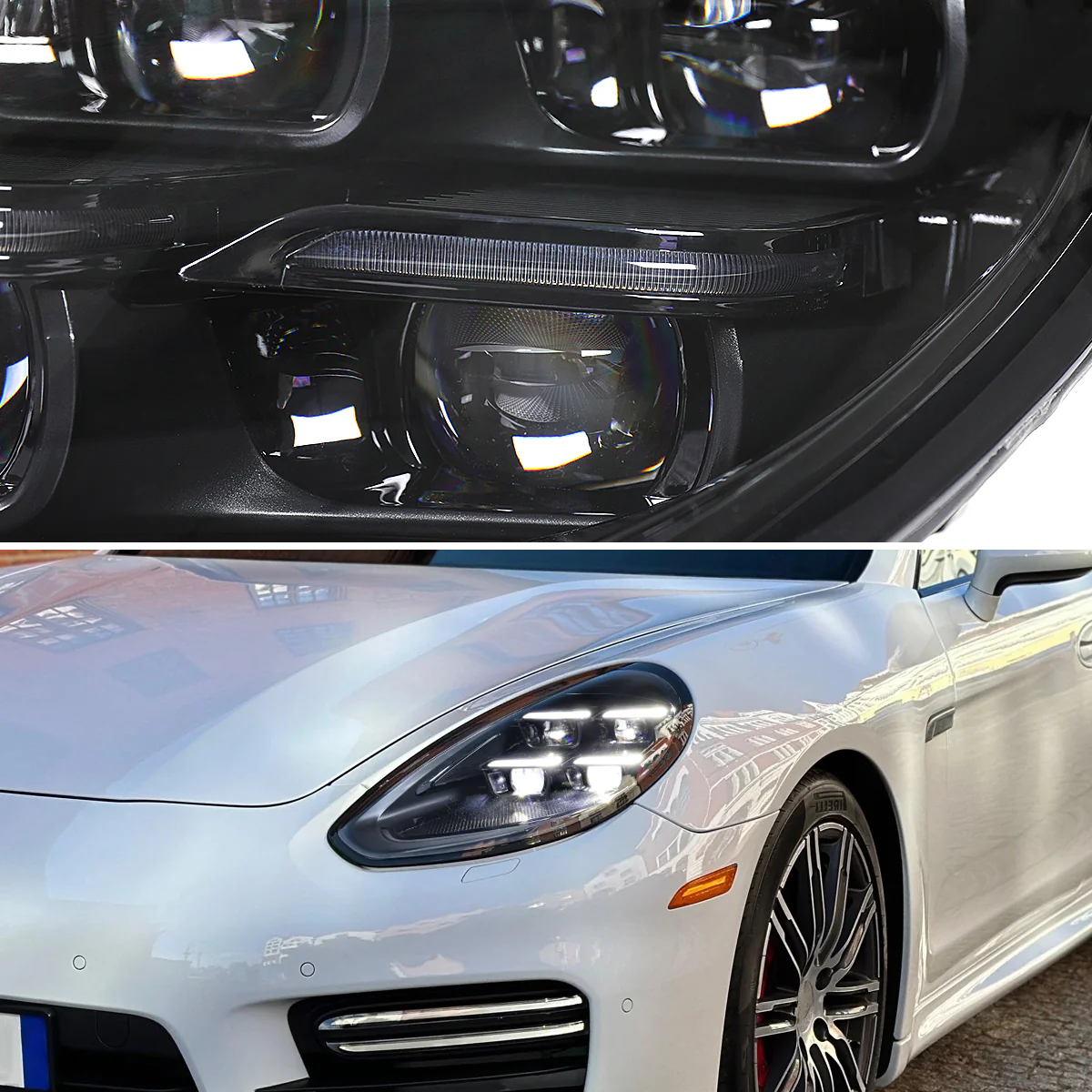 Spec-D Projector Headlights Porsche Panamera (10-22) 970 LED Matrix or Quad LED Bar Style - Black - Image 16