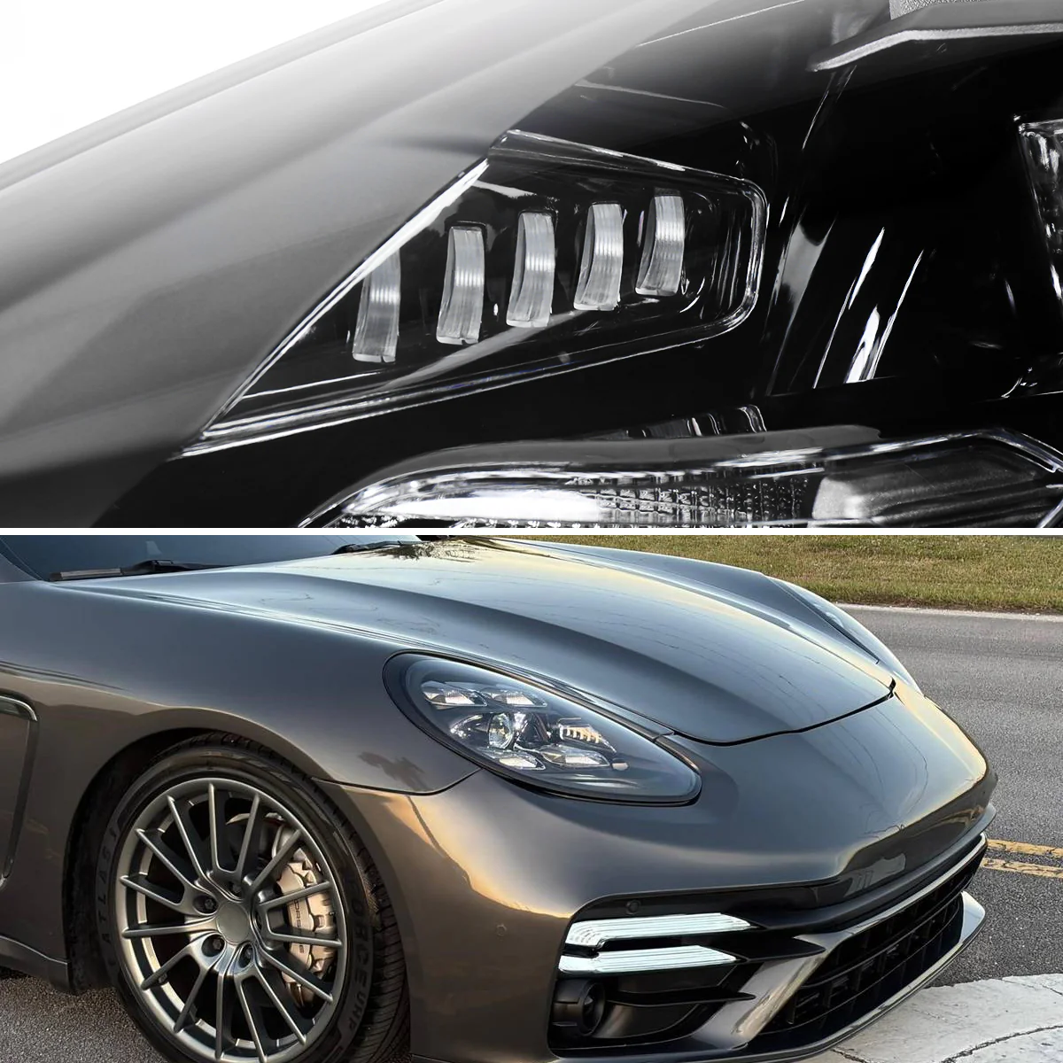 Spec-D Projector Headlights Porsche Panamera (10-22) 970 LED Matrix or Quad LED Bar Style - Black - Image 8