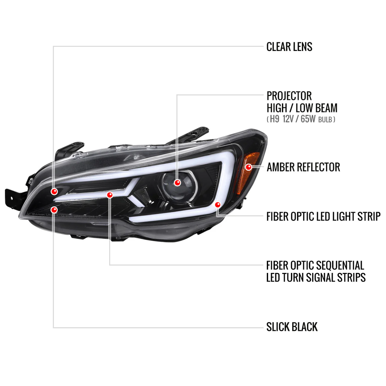 Spec-D Projector Headlights Subaru WRX & WRX STi (2015-2021) Black w/ Sequential Switchback LED DRL - Image 13