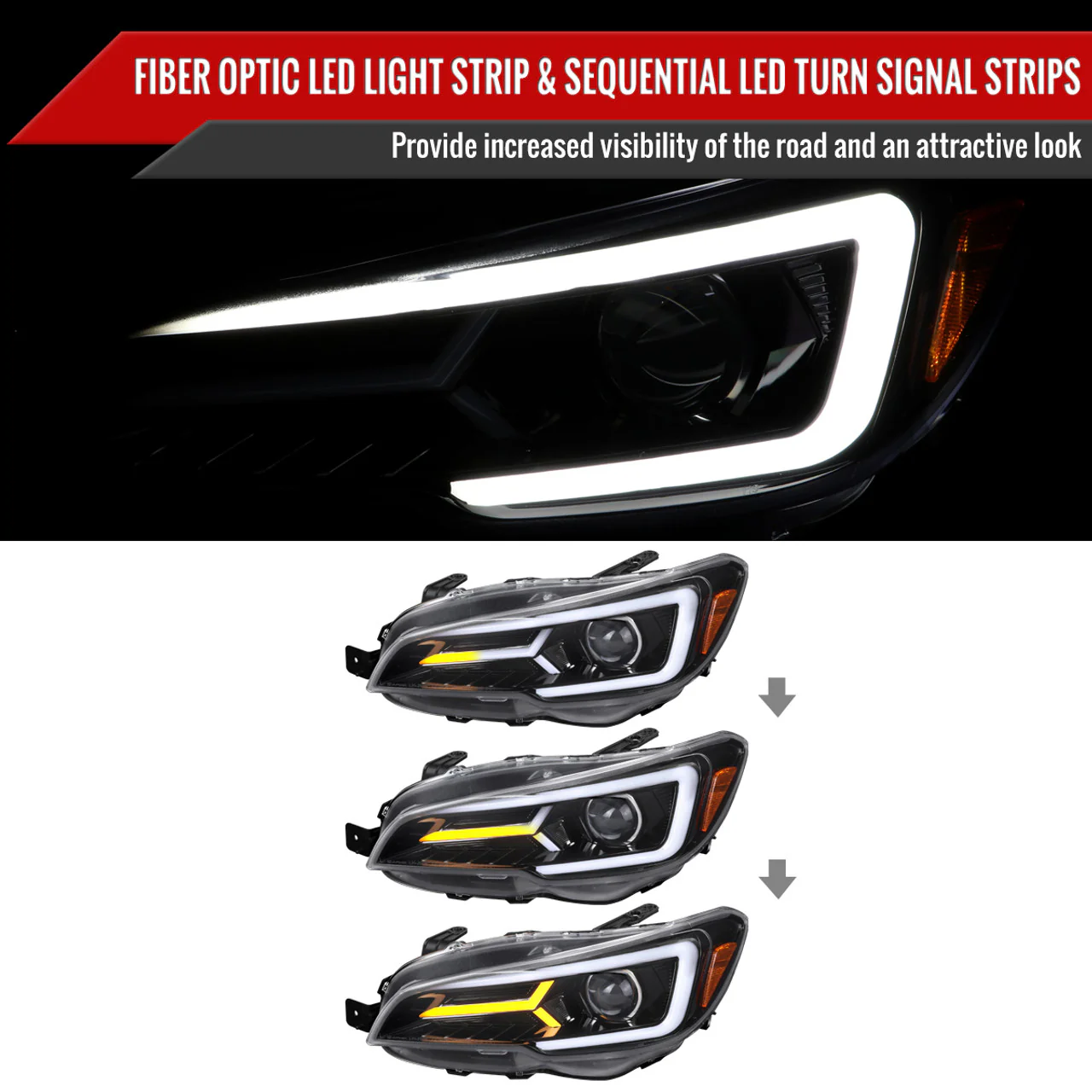 Spec-D Projector Headlights Subaru WRX & WRX STi (2015-2021) Black w/ Sequential Switchback LED DRL - Image 7