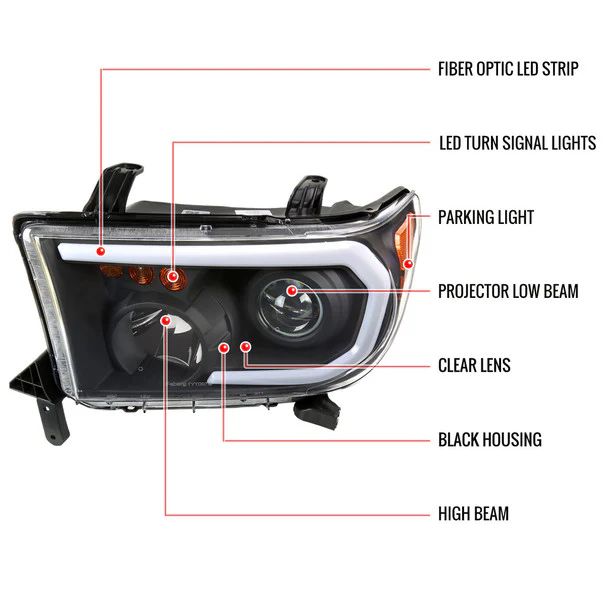 Spec-D Projector Headlights Toyota Sequoia (08-17) w/ Retro Style LED Tube - Black or Chrome - Image 17