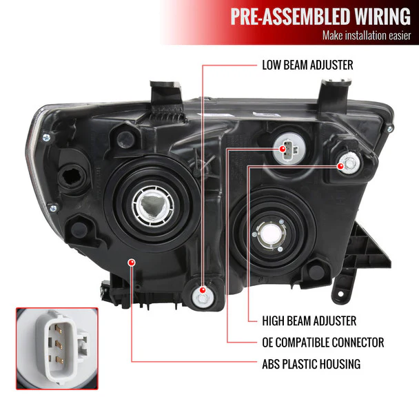 Spec-D Projector Headlights Toyota Sequoia (08-17) w/ Retro Style LED Tube - Black or Chrome - Image 7
