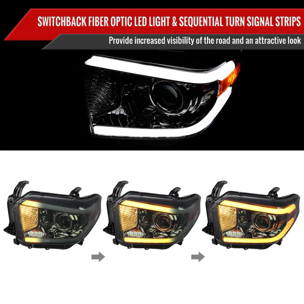 Spec-D Projector Headlights Toyota Tundra (2014-2021) w/ Switchback Sequential Turn Signal LED Bar - Black or Chrome - Image 11
