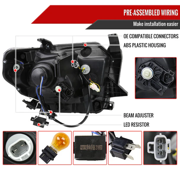 Spec-D Projector Headlights Toyota Tundra (2014-2021) w/ Switchback Sequential Turn Signal LED Bar - Black or Chrome - Image 16