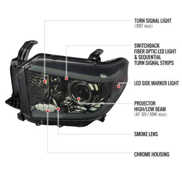 Spec-D Projector Headlights Toyota Tundra (2014-2021) w/ Switchback Sequential Turn Signal LED Bar - Black or Chrome - Image 17