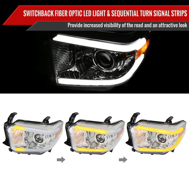 Spec-D Projector Headlights Toyota Tundra (2014-2021) w/ Switchback Sequential Turn Signal LED Bar - Black or Chrome - Image 2