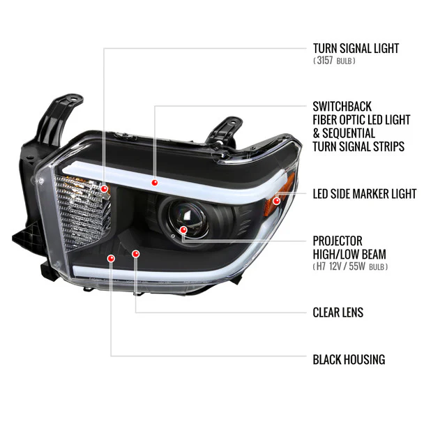 Spec-D Projector Headlights Toyota Tundra (2014-2021) w/ Switchback Sequential Turn Signal LED Bar - Black or Chrome - Image 26