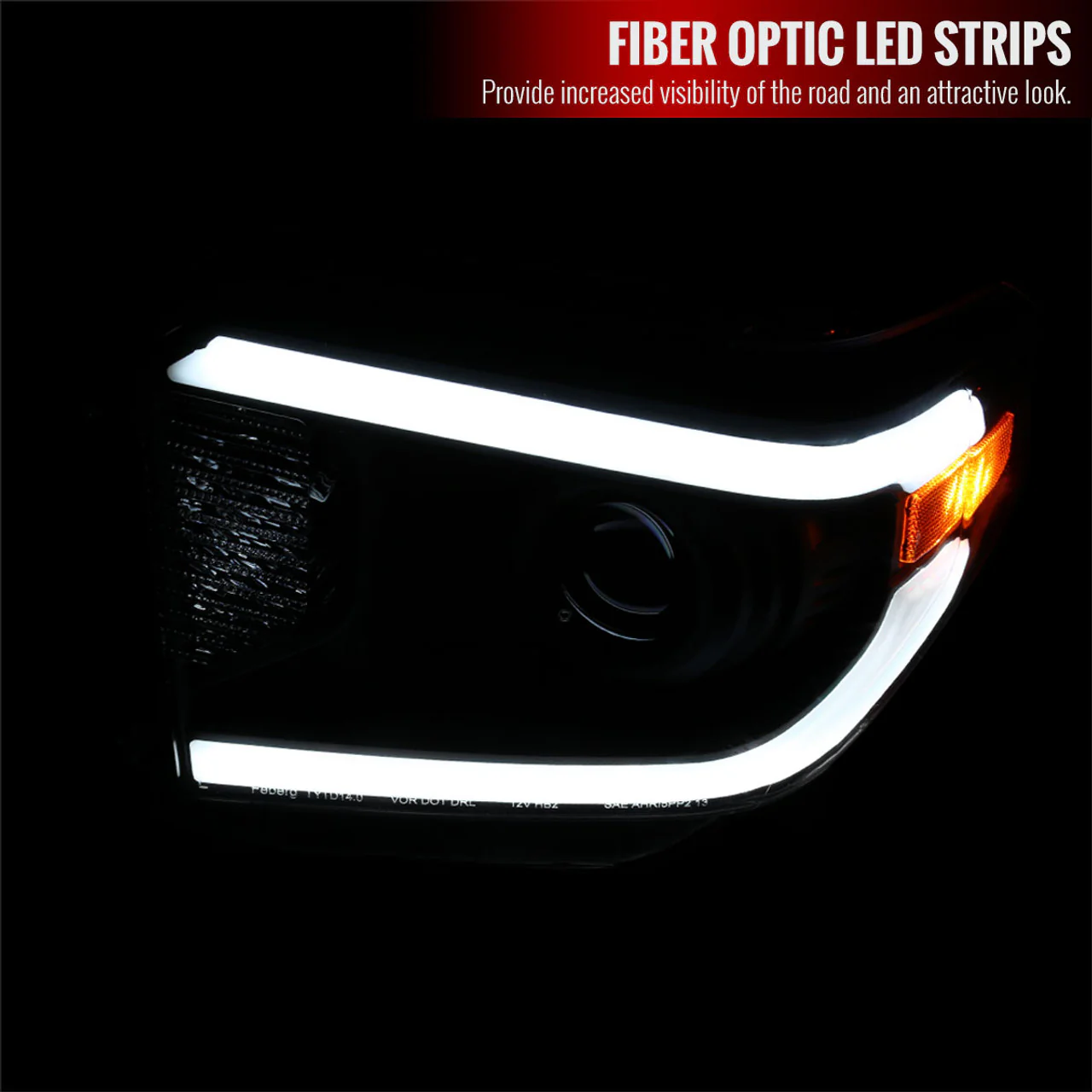 Spec-D Projector Headlights Tundra (14-21) w/ Fiber Optic LED Bar Chrome or Matte Black Housing - Image 12