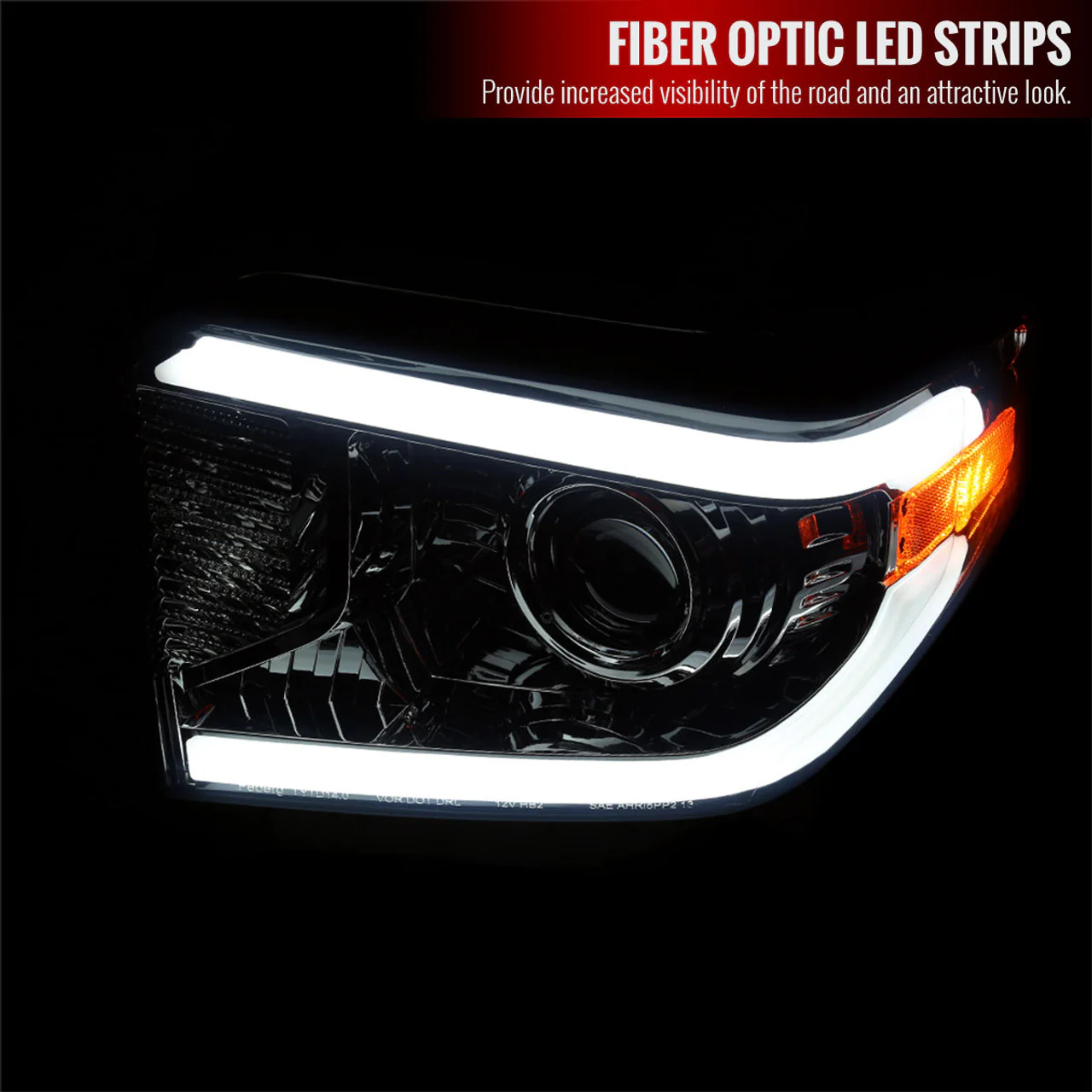 Spec-D Projector Headlights Tundra (14-21) w/ Fiber Optic LED Bar Chrome or Matte Black Housing - Image 2