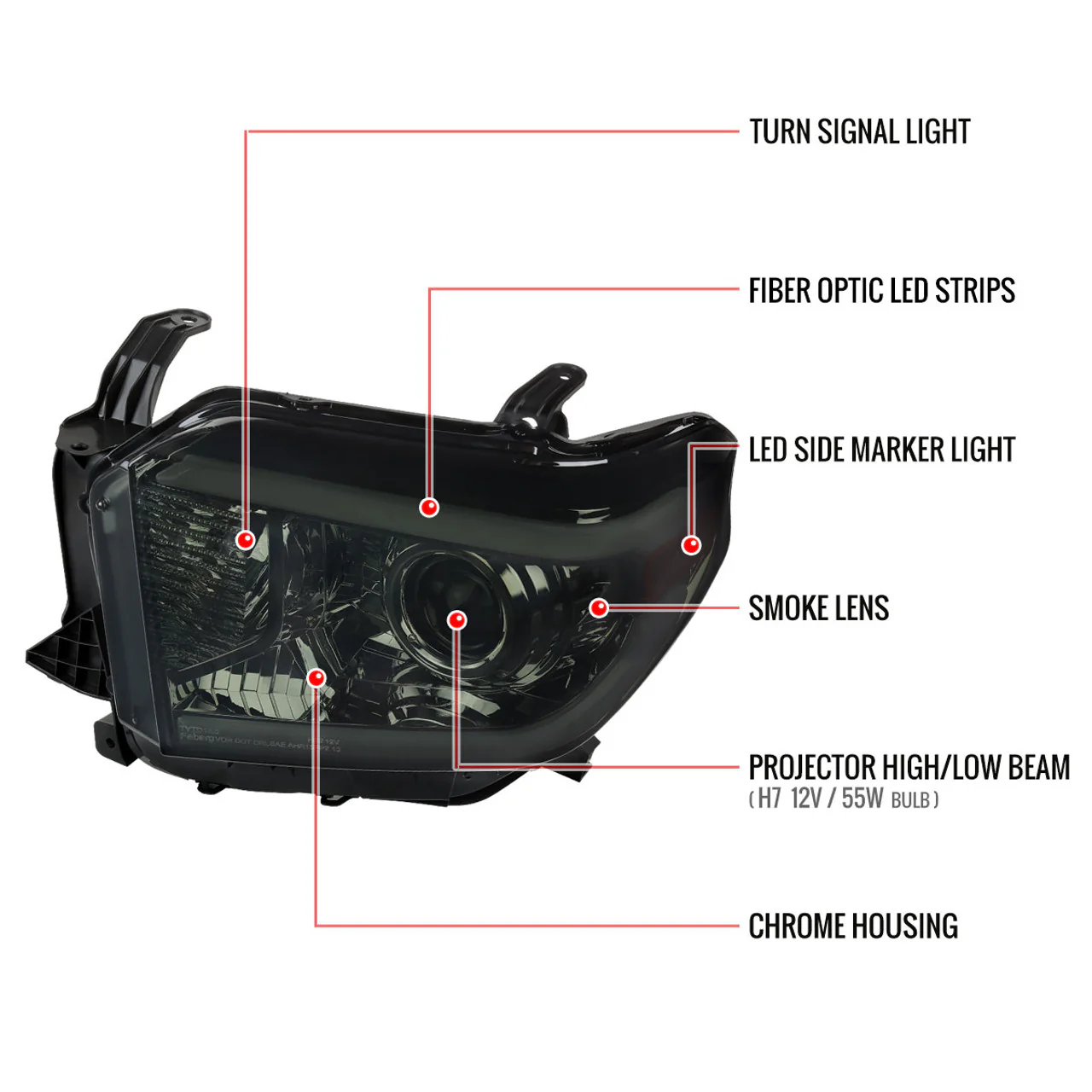 Spec-D Projector Headlights Tundra (14-21) w/ Fiber Optic LED Bar Chrome or Matte Black Housing - Image 8
