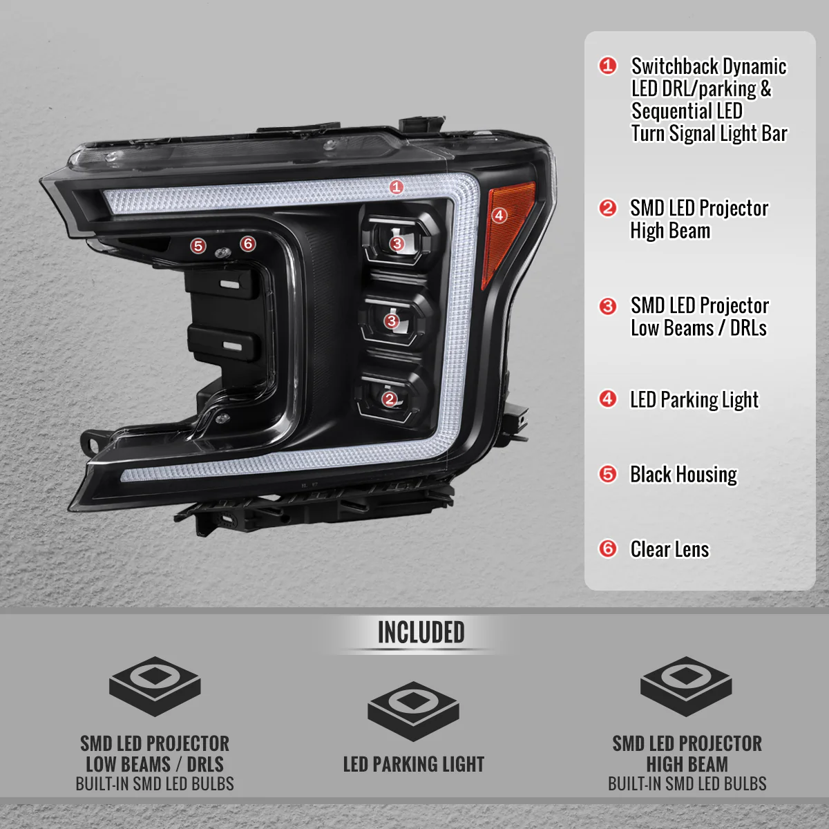 Spec-D Projector LED Headlights for Ford F150 (2018-2020) Sequential Switchback Turn Signals - Clear or Smoked Lens - Image 12