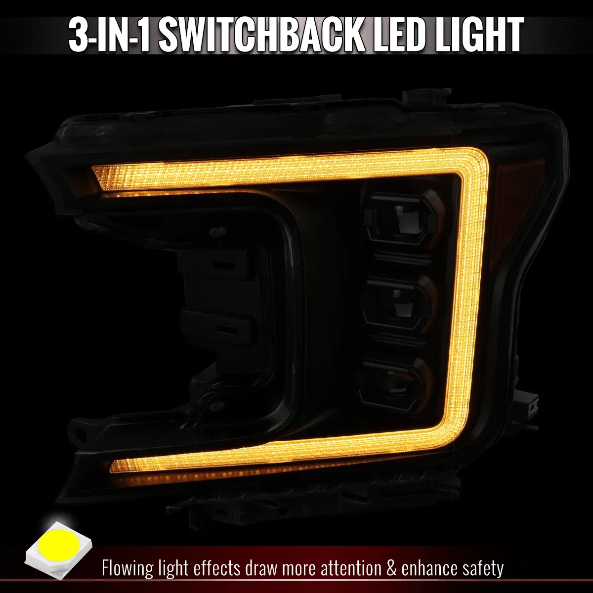 Spec-D Projector LED Headlights for Ford F150 (2018-2020) Sequential Switchback Turn Signals - Clear or Smoked Lens - Image 5