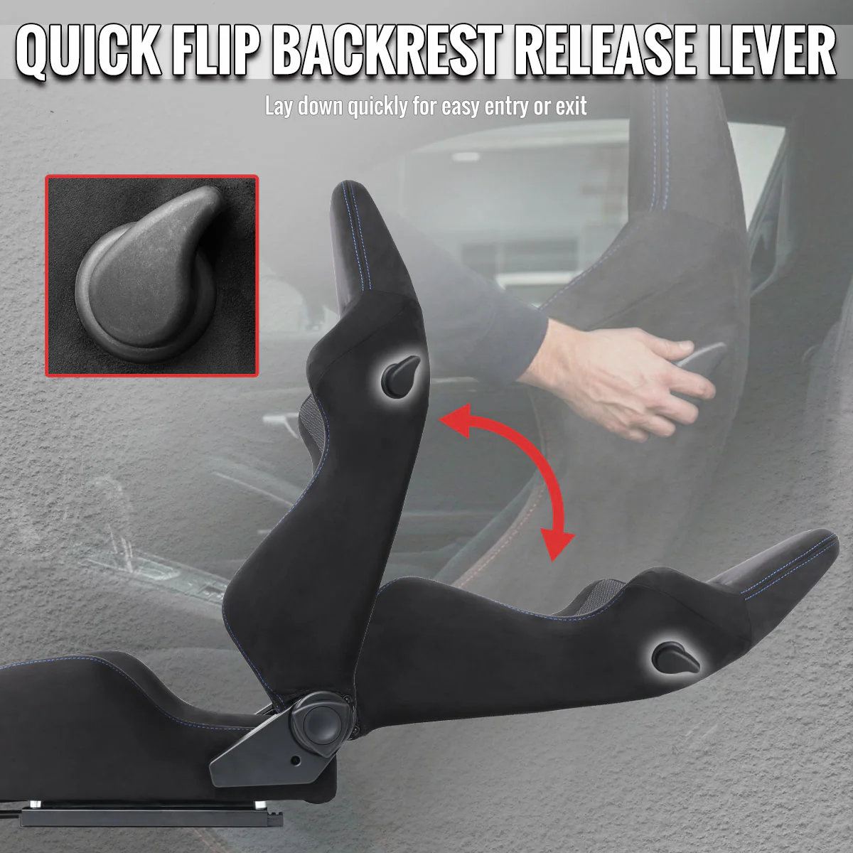 Spec-D Racing Seats (Adjustable & Reclinable) Suede or Leather - Black / Red / Gray - Image 20