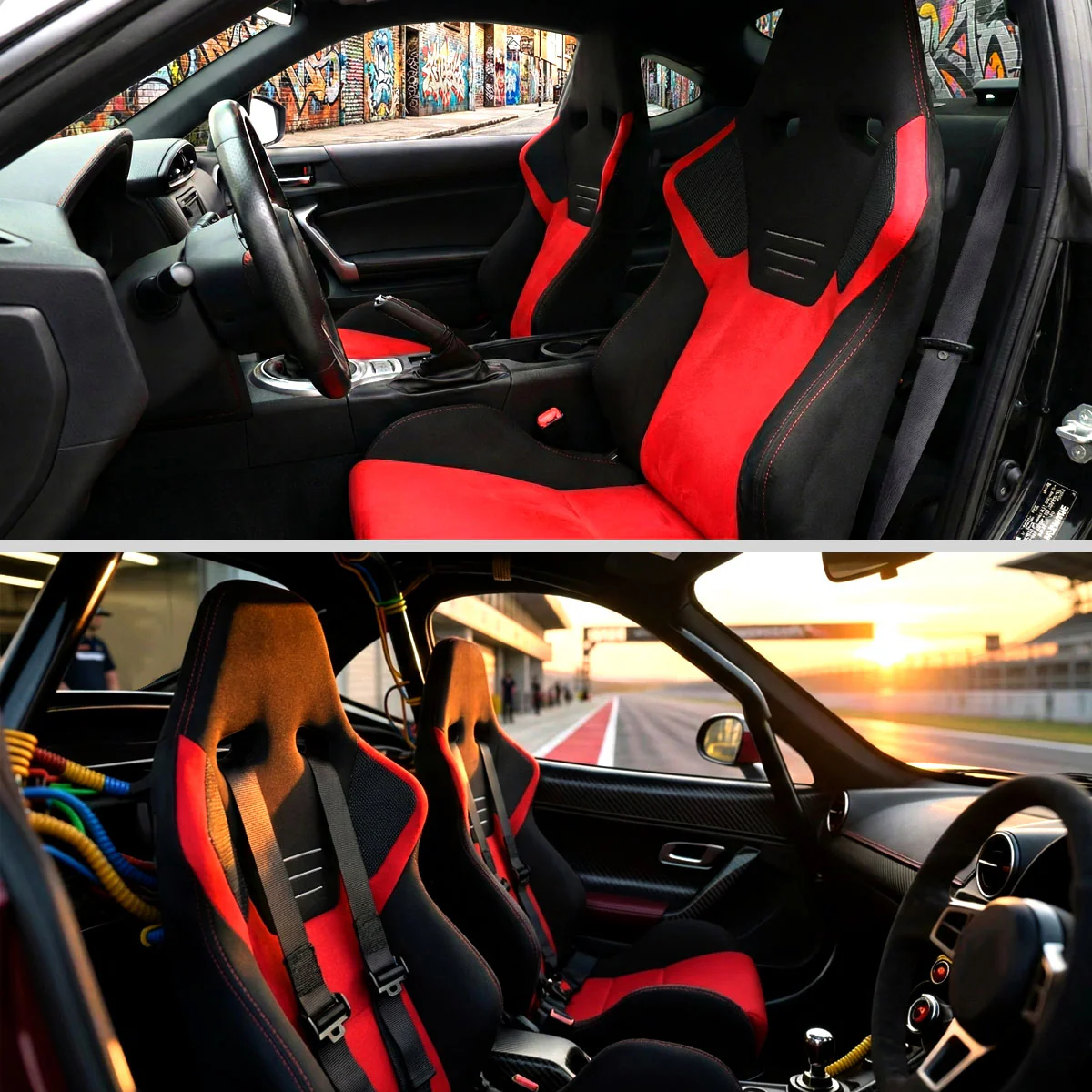 Spec-D Racing Seats (Adjustable & Reclinable) Suede or Leather - Black / Red / Gray - Image 24