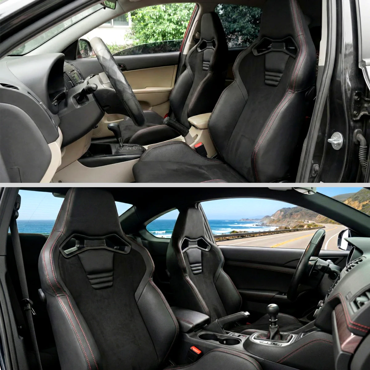Spec-D Racing Seats (Adjustable & Reclinable) Suede or Leather - Black / Red / Gray - Image 30