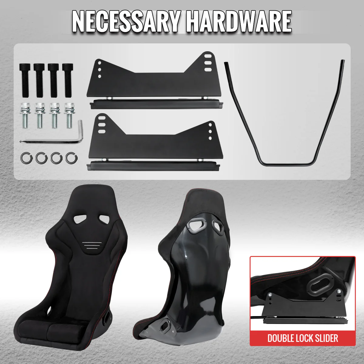 Spec-D Racing Seats (Fixed Back) - Black Suede with Red or Silver Stitching - Image 10
